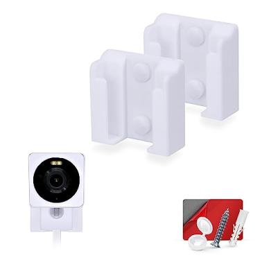 Imagem de Pacote com 2 adesivos de parede para câmera Wi-Fi 1080p WYZE Cam OG interna/externa, fácil de instalar, suporte de suporte de câmera de segurança, reduz pontos cegos e desordem (branco)