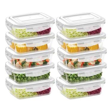 Imagem de Jogo 10 Potes de Vidro Hermético Com Tampa E Trava Retangular 640 ml M