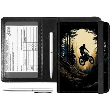 Imagem de Combo de porta-cartões de passaporte e vacina, couro PU com bloqueio de RFID, capa para passaporte para mulheres, capa de couro para carteira de passaporte de viagem com faixa elástica, com caneta,