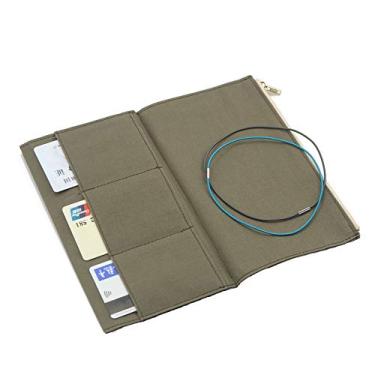 Imagem de Dwpetzo Carteira padrão Travelers Notebook bolso com 2 faixas elásticas, 1 bolsa de lona com zíper refil para kit de acessórios TN, porta-cartões, bolsa de armazenamento, pasta de arquivos, papelaria