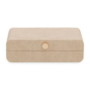 Imagem de Caixa em MDF Com Revestimento em PU Bege e Dourado 7,5x24x17cm - Mart