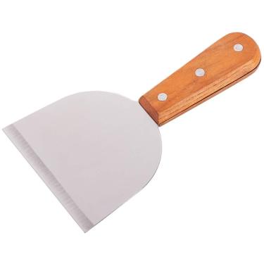 Imagem de lasenersm 1 raspador de grelha de 19 cm, raspador de churrasqueira, aço inoxidável, borda inclinada, raspador, cozinha, bife, pá frita, panqueca, flipper com cabo de madeira