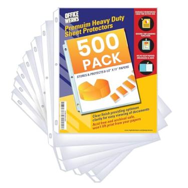 Imagem de Protetores de 500 folhas, protetores de página transparentes resistentes de 21 x 28 cm para fichário de 3 anéis, mangas de plástico de 70 mícrons, protetor de papel durável com furos reforçados, seguro para arquivamento