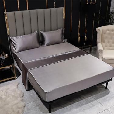 Imagem de ZiDeTang Jogo de cama King 4 peças de cetim - respirável e refrescante, confortável, luxuoso, macio, sem rugas, lençóis de cama cor cinza