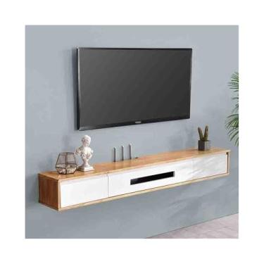 Imagem de Armário de TV Suporte de TV flutuante montado na parede para TVs inferiores, console de mídia flutuante moderno em madeira de carvalho de 70,9" com armazenamento para sala de estar e quarto Armário de