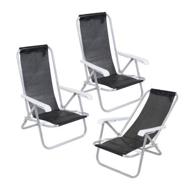 Imagem de Kit 3 Cadeira de Praia Reclinável 4 Posições Alumínio Lazy Sannet Mormaii - Belfix