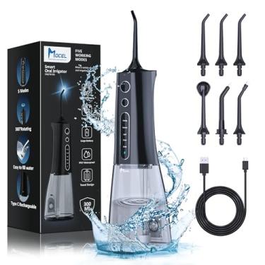 Imagem de MOCEL Água Dental Flosser OLED Display Sem Fio Limpeza de Dentes MOCEL 5 Modos Irrigador Oral 300 ml Portátil e USB C Recarregável IPX7 Impermeável Fio Dental Pick (Preto)