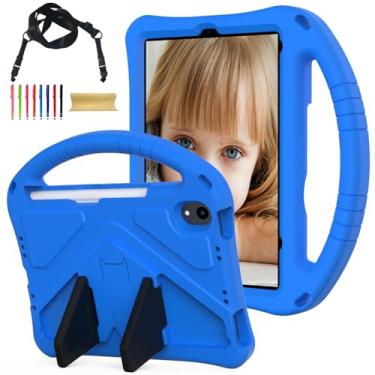 Imagem de Allytechgroup Capa infantil para Apple iPad Mini 7 2024/iPad Mini 6 2021 21.1 cm, capa de EVA durável à prova de choque, leve, adequada para crianças, com alça de ombro, azul