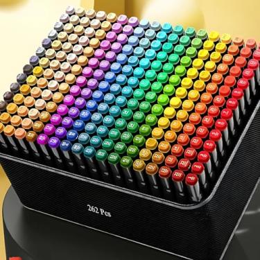 Imagem de Conjunto de Marcadores 262 Cores de Pontas Duplas, Marcadores Permanentes para Desenho, Para Crianças e Adultos, à Base de Álcool, Canetinhas Para Ilustração de Artistas (262 cores)