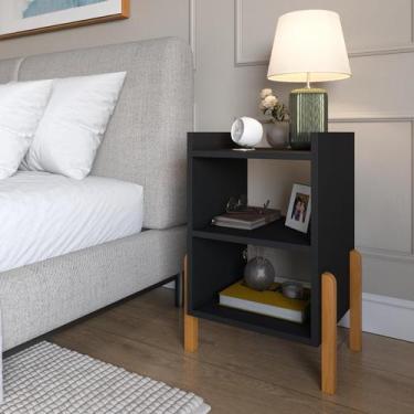 Imagem de Mesa De Cabeceira Quarto Sofia Com Prateleiras Moderna Pé Em Madeira M