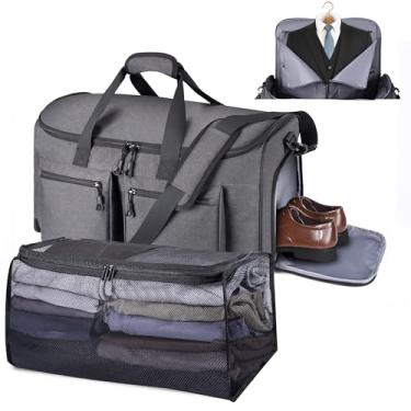 Imagem de HILOMON Bolsa esportiva conversível com bolsa de armazenamento de malha, zíper YKK bolsa de mão com compartimento para terno, bolsa de viagem 2 em 1 para pendurar, Cinza, Carry-On 20-Inch, Bolsa de