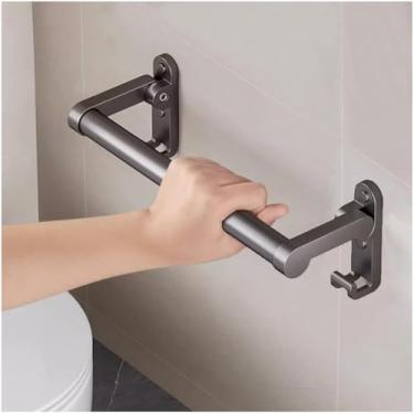 Imagem de Barra de apoio para chuveiro, barra dobrável com ganchos para banheira e chuveiro, alça de chuveiro resistente para barra de apoio de banheiro sênior, cinza