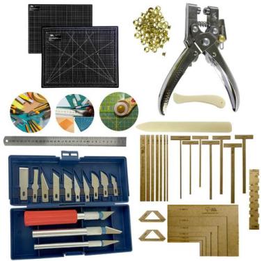 Imagem de Kit Base de Corte 60x45 Cartonagem Gabaritos Alicate Fura Prega Ilhós 