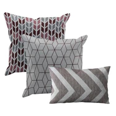 Imagem de kit 3 Capas de Almofada Tear Alto Padrão 2x 45x45 + 1x 30x50 (KIT D 28 Vermelho vinho cinza rosa marfim branco - KIT D SOFA ENCOSTO ALGODAO JACQUARD)