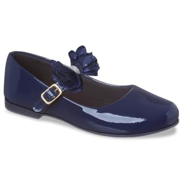 Imagem de Sapatilha Infantil Verniz Vermelho, Laço Decorativo com Strass, Sola que não Escorrega (Azul Marinho, BR, Criança de 4 a 8 anos, Numérico, 26)