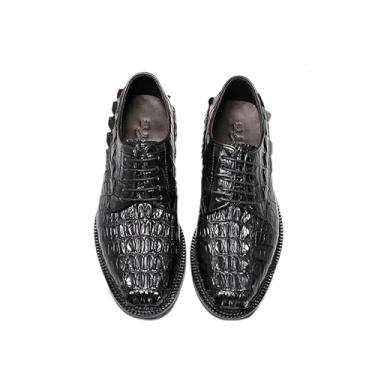 Imagem de Sapato social masculino autêntico couro de crocodilo clássico preto com cadarço Derby Oxfords couro jacaré genuíno masculino negócios casual, Preto, 39