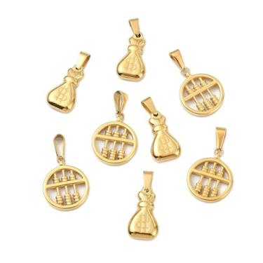 Imagem de UR URLIFEHALL 8 peças, 2 estilos de pingentes de mini ábaco de aço inoxidável dourado símbolo do dólar americano bolsa de dinheiro pingentes para pulseira, colar, artesanato, fabricação de joias faça