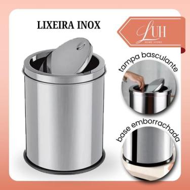 Imagem de Lixeira cesto Lixo Tampa Basculante Multiuso Inox  Banheiro Cozinha Es