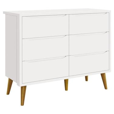 Imagem de Cômoda Infantil 6 Gavetas Retrô Theo Branco Acetinado com Pés Madeira – Reller