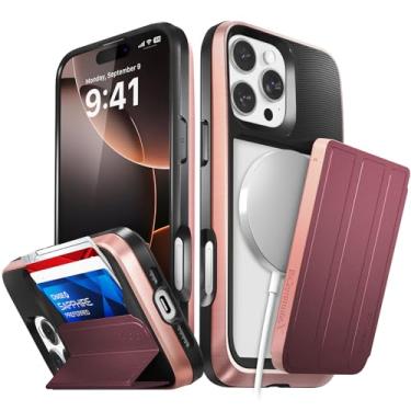 Imagem de VENA Capa carteira vCommuteX para iPhone 16 Pro Max (compatível com MagSafe), [proteção contra quedas de grau militar] Capa de couro destacável com suporte - Vermelho