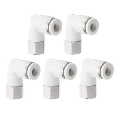 Imagem de HARFINGTON 5 peças PLF1/4-N01 cotovelo fêmea pneumático tubo de 1/10.2 cm OD x 1/20.3 cm NPT 90 graus empurrar para conectar acessórios de tubo de ar conexão rápida para máquina pneumática branco
