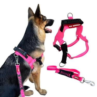 Imagem de Coleira Peitoral Anti-puxão com Guia para Cães Fortes - Tamanho G (rosa pink)