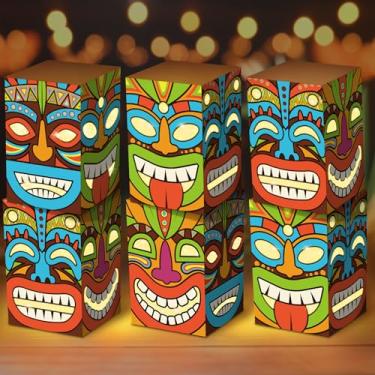 Imagem de 6PCS Tiki Party Boxes Hawaiian Luau Themed Party Decorations Tiki Totem Boxes Tropical Aloha Ornaments Table Centerpieces Box for Summer Beach Birthday Baby Shower Party Supplies Favors