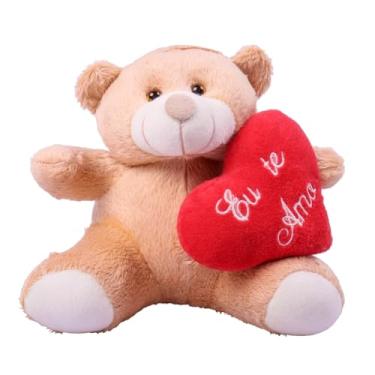 Imagem de Urso de Pelúcia com Coração, 25 cm, Pelúcia Macia, Mensagem 'Eu te amo', Presente para Dia dos Namorados (Doce de Leite)