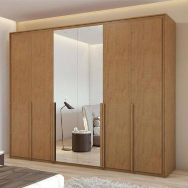 Imagem de Guarda Roupa Casal Ambiente Imperatore 6 Portas Amêndoa Clean com Kit Sapateira e Espelho – Lopas