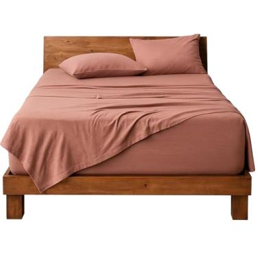 Imagem de Decolab Jogo de Lençol Malha 100% Algodão Extra Macio - Roupa De Cama Antiácaro, Inclui Lençol Com Elástico (Forro) E Fronhas (Rosa, Casal Completo)