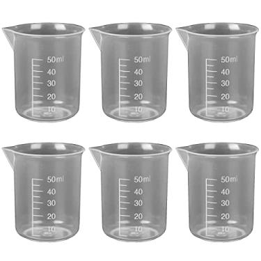 Imagem de 6 copos medidores de plástico de 50 ml, copos medidores transparentes, copos de plástico, graduados, copos de mistura multiuso para cozinha, experimento, mistura, tinta, resina epóxi