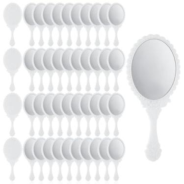 Imagem de LOPYXBR 48 peças de espelho de mão vintage com alça branco espelhos portáteis com alça de plástico pequeno espelho portátil bonito e princesa espelho portátil de viagem compacto para maquiagem