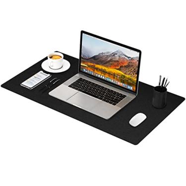 Imagem de RostiKong Almofada multifuncional para mesa de escritório antiderrapante Mouse pad à prova d'água couro PU protetor de mesa grande borrão de mesa mesa mesa de laptop dupla face tapete para escritório casa (45,8 cm x 91,8 cm preto)