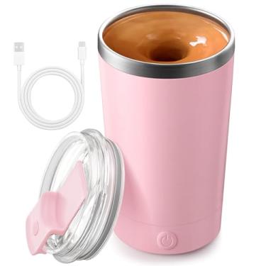 Imagem de Caneca de café com agitação automática com tampa 382 g, caneca de café com agitação magnética automática - caneca de viagem de aço inoxidável 400 ml, portátil para café, leite, chá, chocolate quente