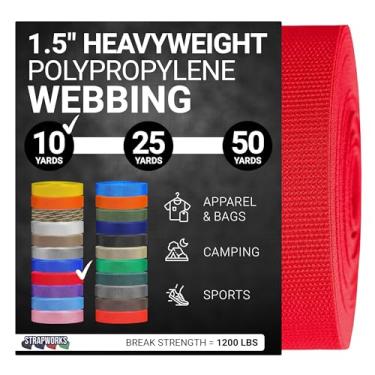 Imagem de Strapworks Correias de polipropileno pesado – Correia de poliéster resistente para reparo de equipamentos de bricolagem ao ar livre, 3,8 cm x 9 m, vermelho