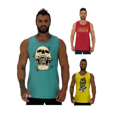 Imagem de Kit 3 Regatas Clássicas MXD Conceito Slim Casual Básico Fitness Estampada-Masculino