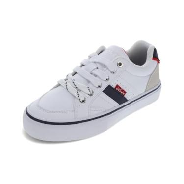 Imagem de Levi's Tênis infantil Avery de couro sintético casual com cadarço, Branco/Cinza, 16