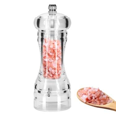Imagem de Moedor de pimenta de acrílico transparente, saleiro e pimenteiro, moedor de sal, moedor de pimenta recarregável com rotor de cerâmica de grossura ajustável - alto (14 cm)