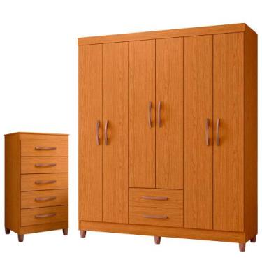 Imagem de Quarto Solteiro Completo Guarda Roupa Âmbar 6 portas Cômoda Esmeralda 