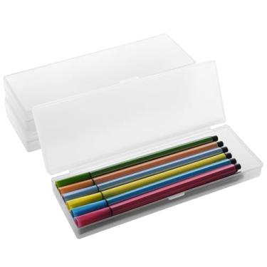 Imagem de ZneOkoay - Pacote Com 3 Estojos Plásticos Pequenos, Transparentes, Para Guardar Artigos De Papelaria, Tampa Articulada E Fecho Pressão Lápis, Canetas, Giz Cera, Material Escritório Escola (Branco)