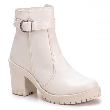 Imagem de Coturno Feminino Salto e Fivela Bota Frio Rodeio Casual Trabalho Confortável e Leve - Off-white/40