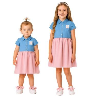 Imagem de Vestido Infantil Denim & Tule Rosa Trick Nick Tamanho 1 a 10