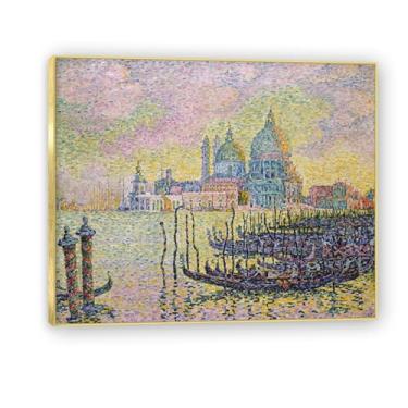 Imagem de NHLDZYH Moldura dourada. Impressões Paul Signac, (Grande Canal, Veneza), reproduções de pinturas famosas, imagem de arte abstrata para sala de estar quarto decoração de casa. 80 x 96 cm-31,4 x 37,8