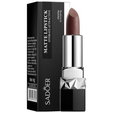 Imagem de SADOER Velvet Matte, Batom, Longa Duração Transfer-Prova Hidratante, Sortido 12 Tons, 4g (10# Marrom Chocolate)