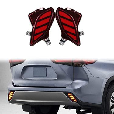 Imagem de Hyorabyn Lente vermelha 3 em 1 refletor de para-choque traseiro de LED para Toyota Highlander 2020 2021 2022 2023, luz de neblina traseira, luz de freio e seta, conjunto de 2 peças