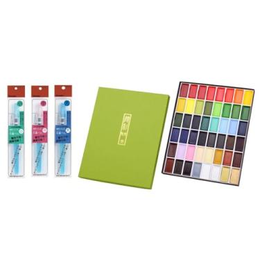 Imagem de Kuretake GANSAI TAMBI Conjunto de tinta aquarela 48 cores com 3 canetas pincel de água, qualidade profissional, para artistas, iniciantes, crianças, não tóxicas, feitas no Japão