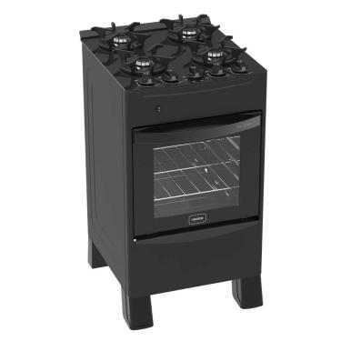 Imagem de Fogão 4 Bocas Preto Iris Glass com Forno 50 L em Aço Inox Realce