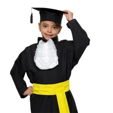 Imagem de Beca de Formatura Infantil Faixa Amarela - debora becas, Preto, G