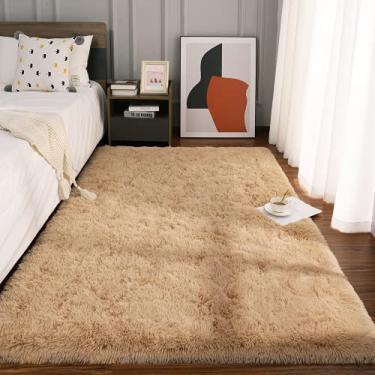 Imagem de Kelarea Tapete felpudo super macio para quarto, tapete felpudo moderno para sala de estar, dormitório, tapete decorativo para crianças, meninas, 9,5 x 1,5 m, bege