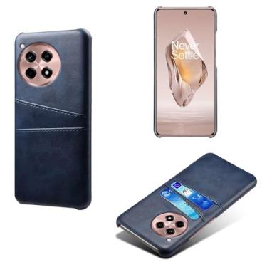 Imagem de Capas Compatível com Oneplus 12R 5G,Caso de couro PU-Tampa de telefone a prova de choque com 2 slots de cartão,Proteção anti-impressão digital e anti-gota-Blue
